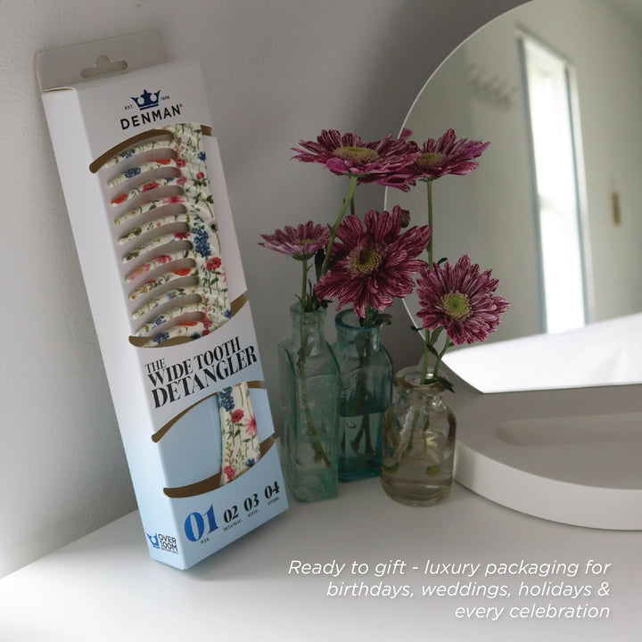 Denman D28 Wide Tooth Entwirrungskamm Floral Fantasy - Gebogene Nadel zum Entwirren, Lockendefiniere