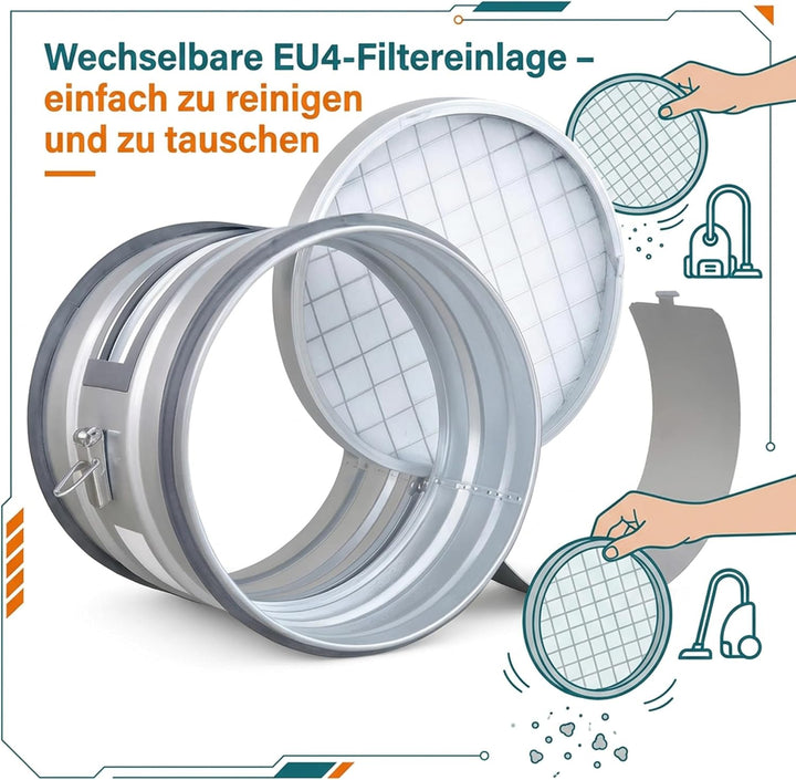 Easy Act Grobstaubfilter rund Ø 200 mm für Zuluft, Rohrfilter aus verzinktem Stahl zur Grobpartikel-