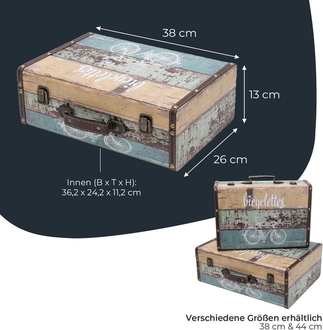 HMF Vintage Deko Koffer aus Holz, Aufbewahrungsbox mit Deckel und Ledergriff, stilvolle Aufbewahrung