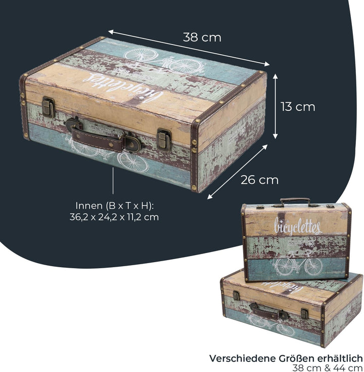HMF Vintage Deko Koffer aus Holz, Aufbewahrungsbox mit Deckel und Ledergriff, stilvolle Aufbewahrung