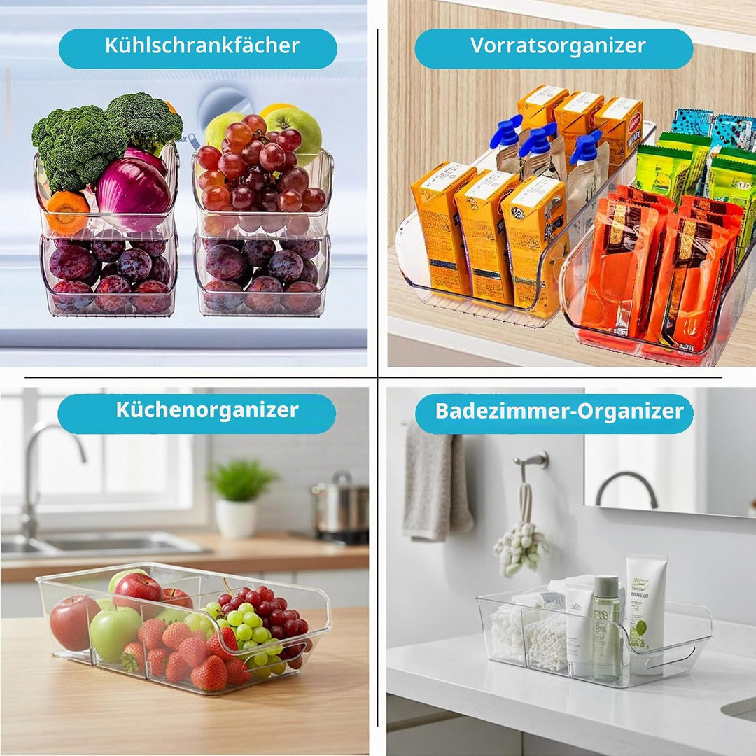 4er Kühlschrank Organizer set, Küchen Organizer mit 3 Fächern und Griffen,Schubladen organizer Küche