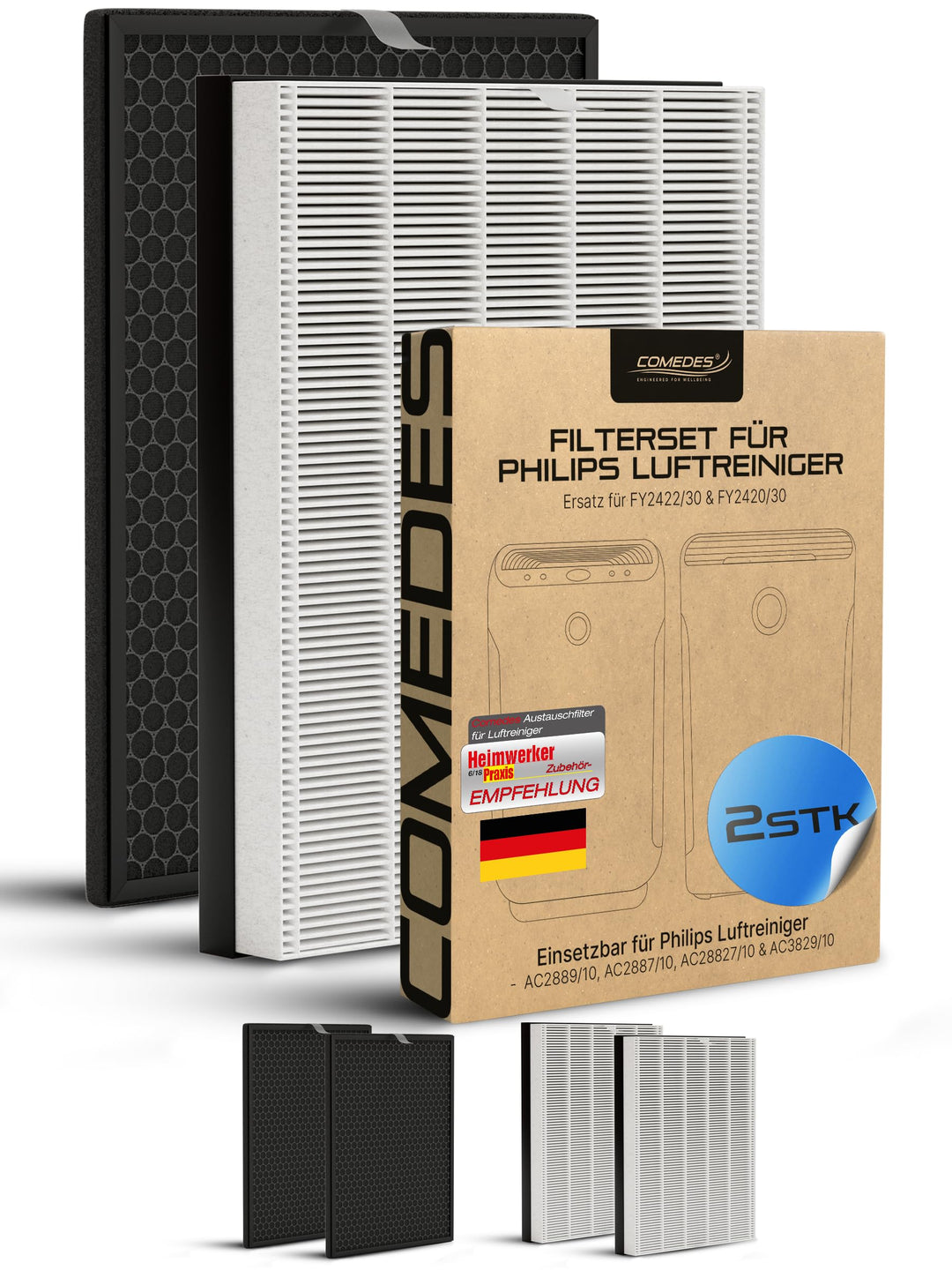 Comedes Filter-Set für Philips AC2889, AC2887, AC2882 & AC3829 Luftreiniger, einsetzbar statt Philip