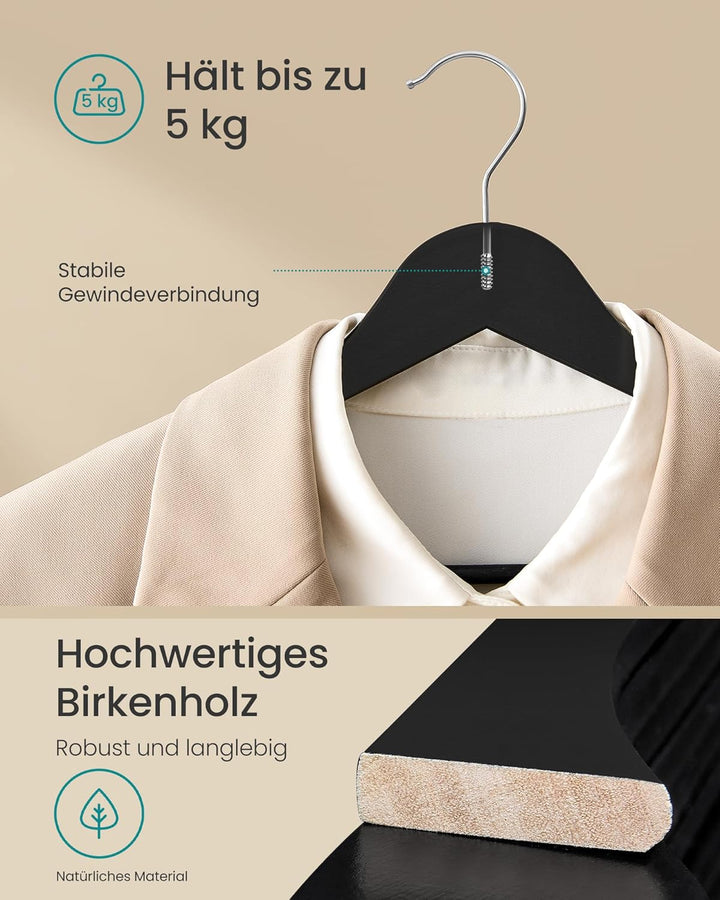 SONGMICS Kleiderbügel Holz, 20er Set, Holzbügel schlank, Bügel, platzsparend, Hosenbügel, 360° drehb