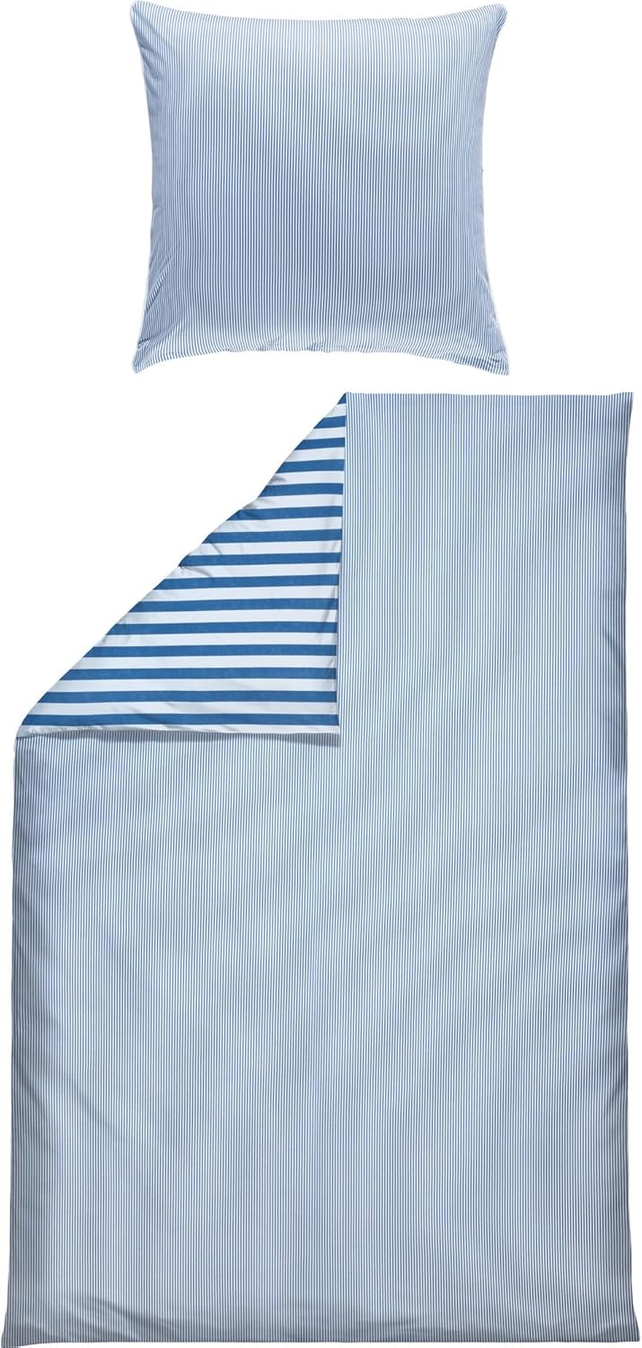 Erwin Müller Wende-Bettwäsche, Bettbezug, Kissenbezug Single-Jersey Streifen blau-weiss Grösse 155x2