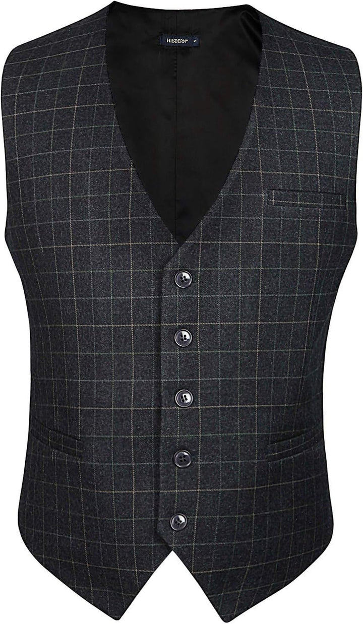 HISDERN Manner Formale Hochzeitsfeier Weste Baumwolle Plaid Kleid Anzug Weste für Herren graues XS,