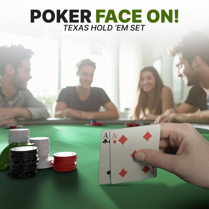 Pokerset in kompakter Grösse mit 110 Chips, Dealer Button, Big & Small Blind Buttons und Spielkarten
