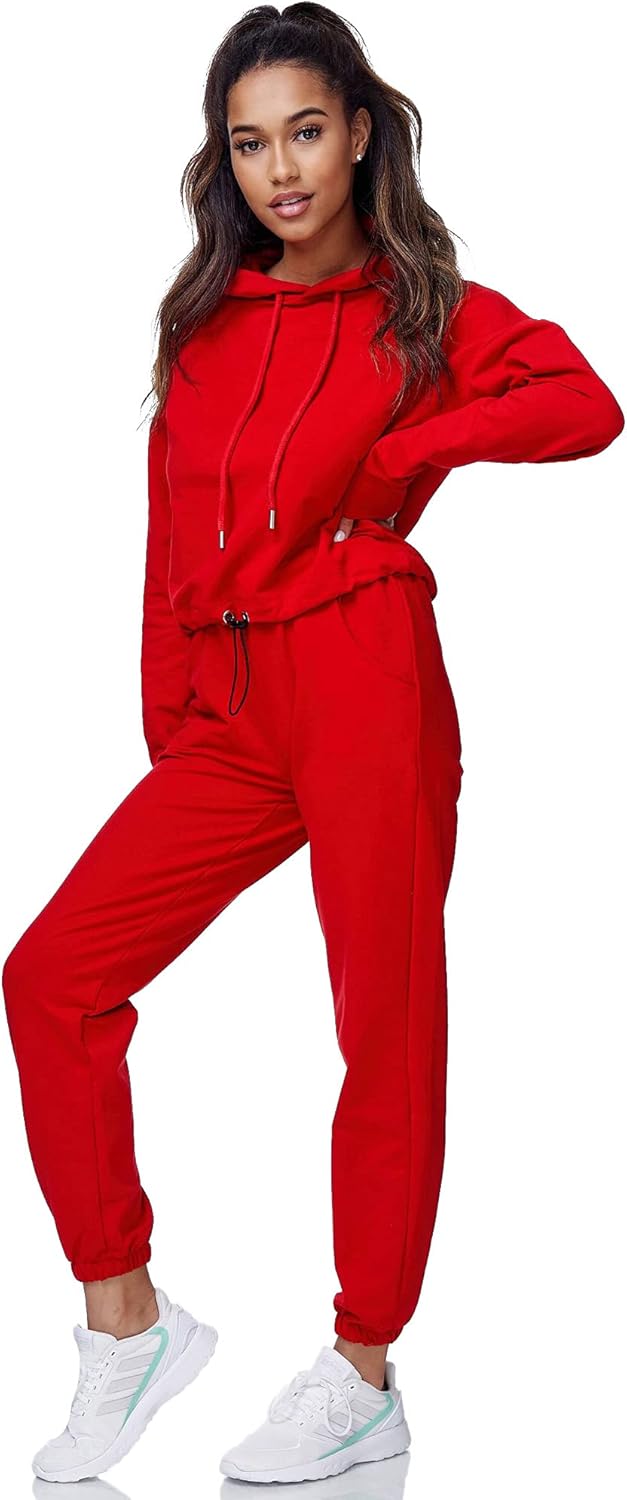 Tazzio Damen Jogginganzug Trainingsanzug Sport Freizeit Hoodie & Jogginghose F200 M Rot, M Rot