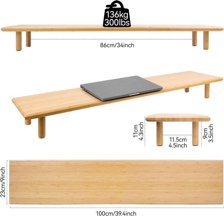 Bamboo Dual Monitor Ständer mit Ablagefach - Ergonomischer Schreibtischorganizer fürs Home Office, W