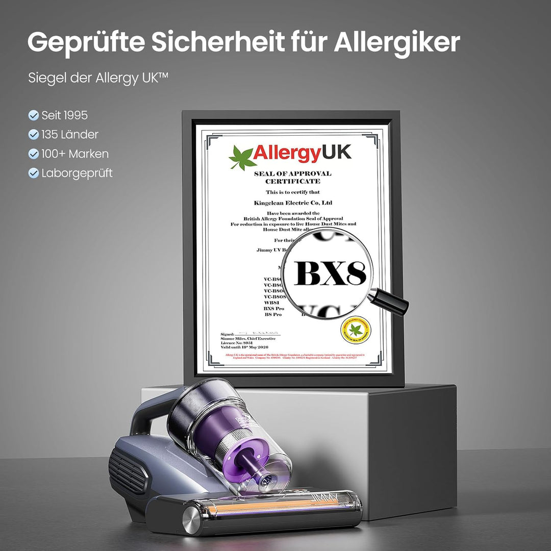 Jimmy BX8 Milbensauger für Matratzen mit UV-Licht & 65℃ Heissluft | Staubsensor, Negativ-Ionen-Funkt
