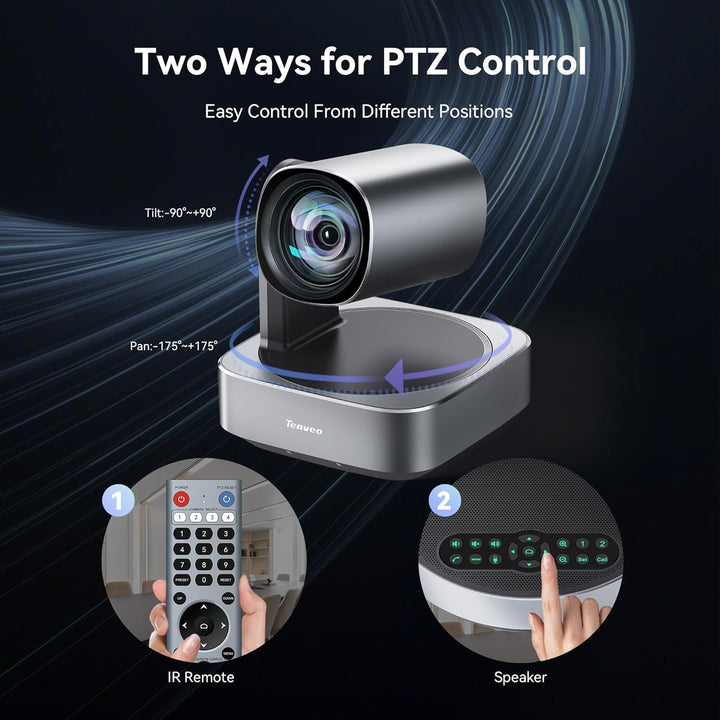 Tenveo 4K PTZ-Konferenzkamera mit Bluetooth-Freisprecheinrichtung 2 Erweiterungsmikrofone 12-facher