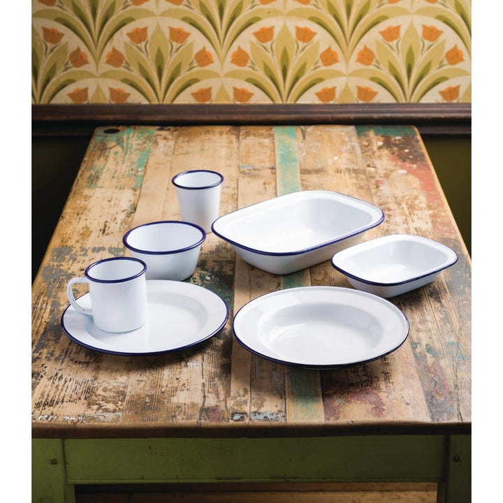 Olympia Emaille Retro-Pastetenformen Set - Rechteckig 180 x 135 mm (6 Stück), Weiss und Blau, Langle