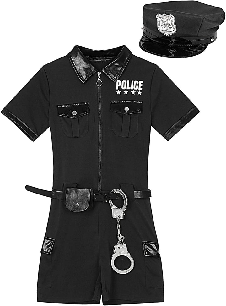 Aislor Sexy Polizei Kostüm Damen Polizistin Uniform mit Mütze Handschnelle Cop Costume Komplettes Ou