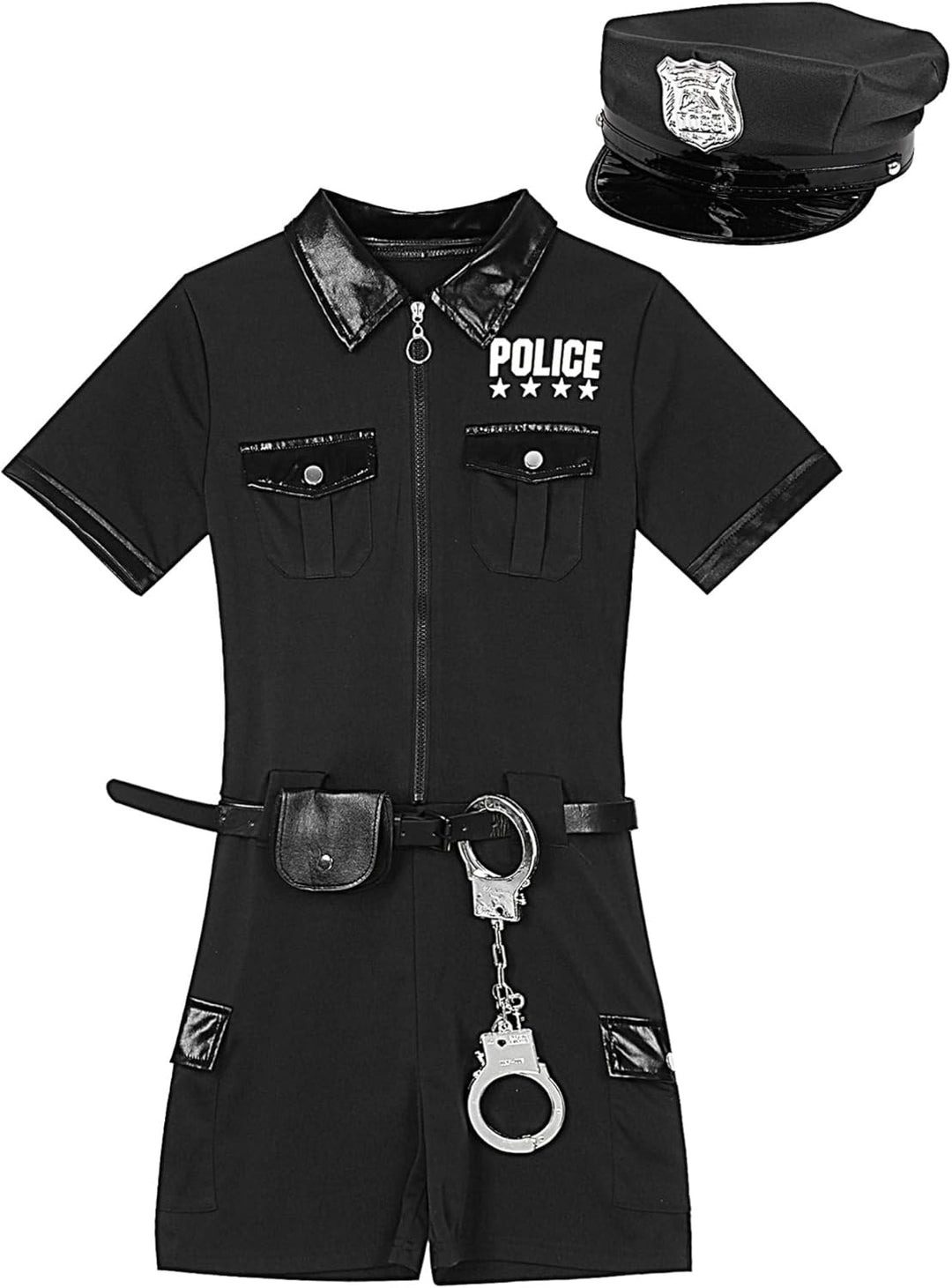 Aislor Sexy Polizei Kostüm Damen Polizistin Uniform mit Mütze Handschnelle Cop Costume Komplettes Ou