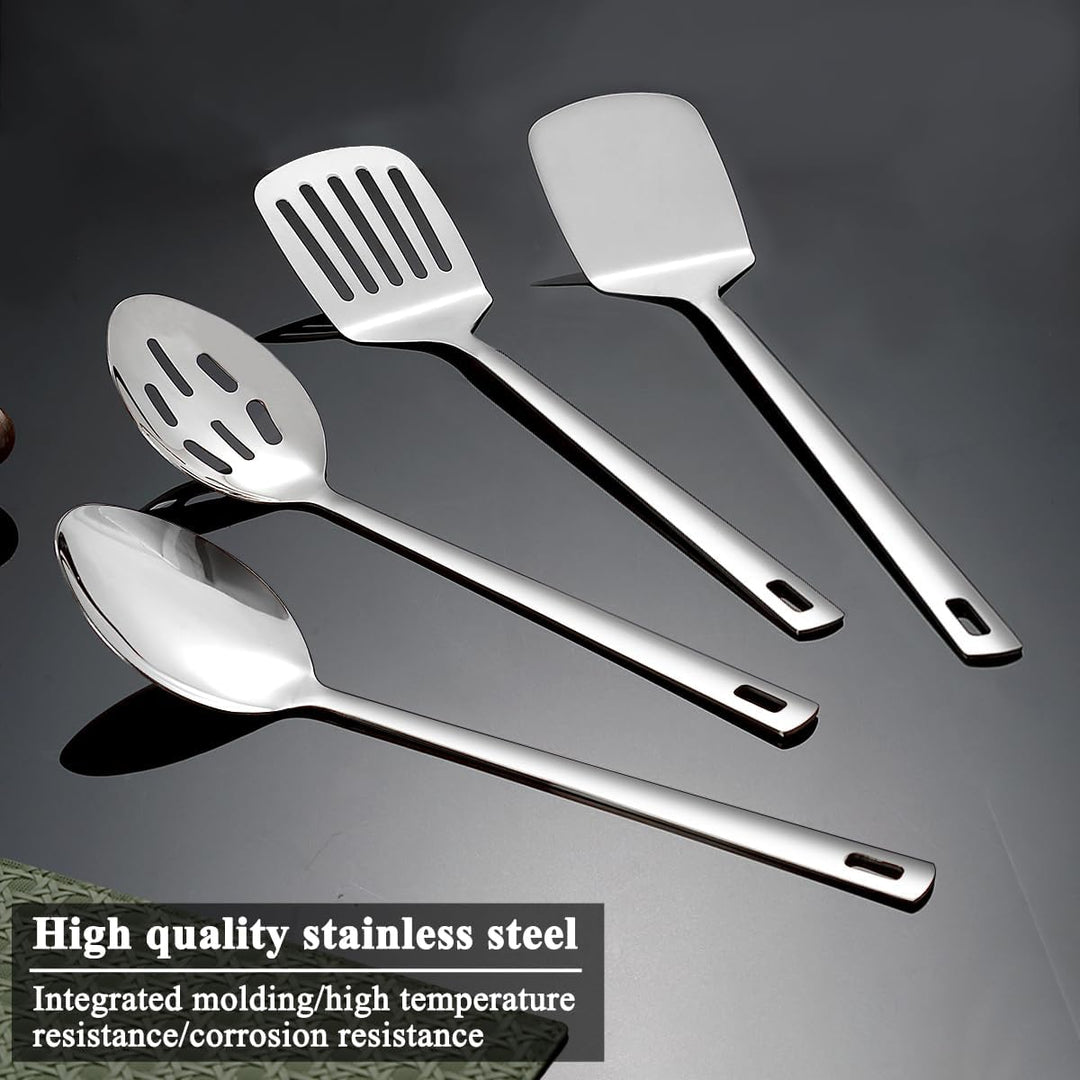 HOMQUEN Edelstahl Küchenutensilien Set 4pcs, Kochutensilien Set, Küchenwerkzeuge Spatel Set, Kochlöf