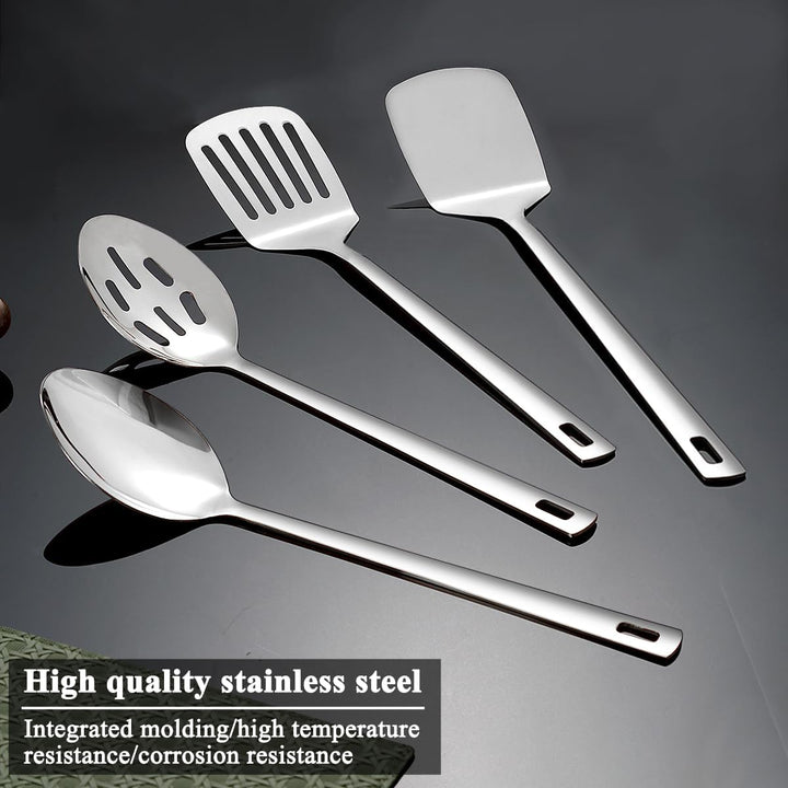 HOMQUEN Edelstahl Küchenutensilien Set 4pcs, Kochutensilien Set, Küchenwerkzeuge Spatel Set, Kochlöf