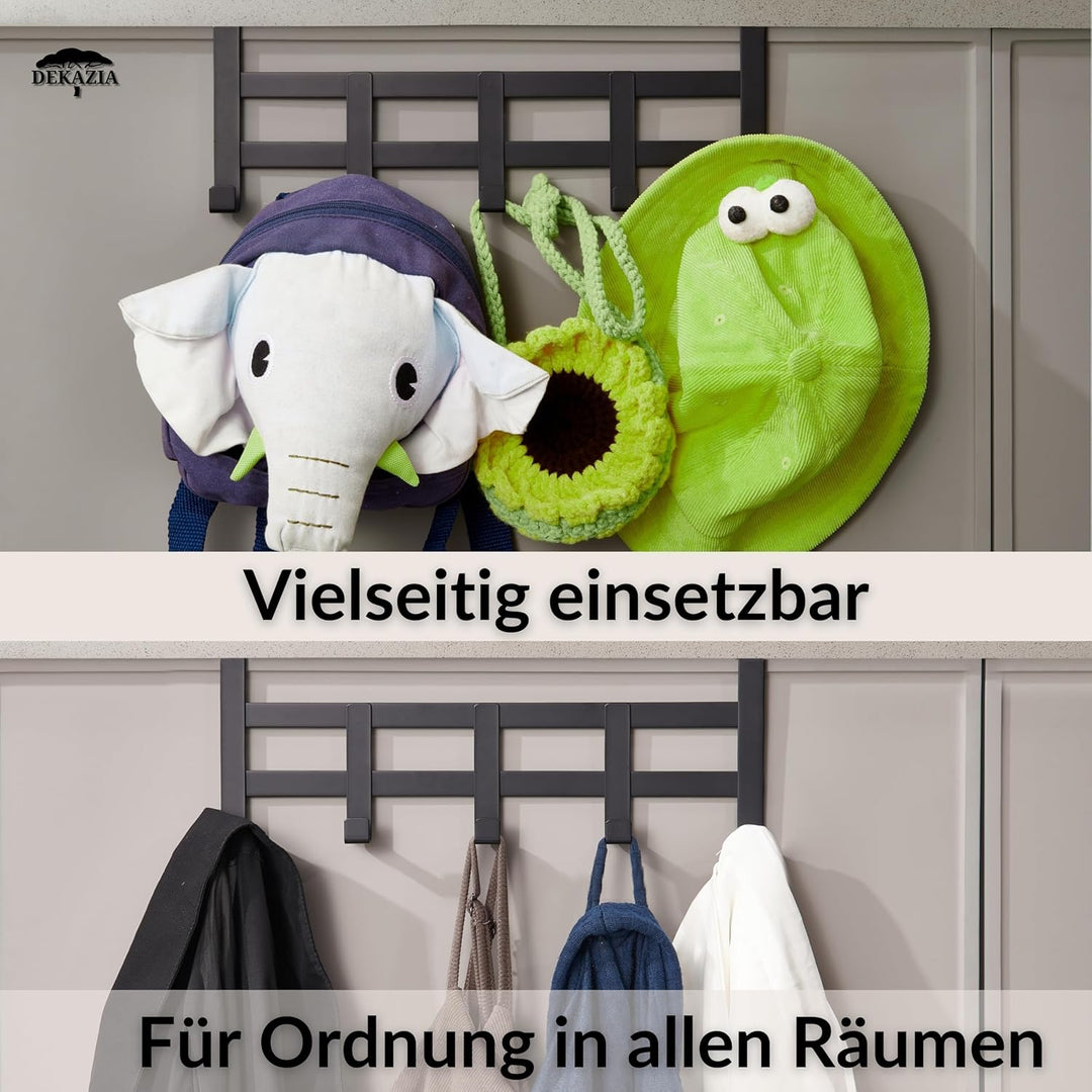 DEKAZIA® Türgarderobe Schwarz zum Einhängen - Bunte Türhakenleiste für Kinderzimmer, Garderobenhaken