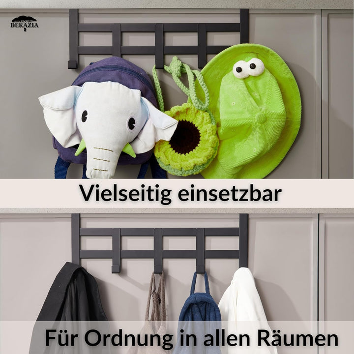 DEKAZIA® Türgarderobe Schwarz zum Einhängen - Bunte Türhakenleiste für Kinderzimmer, Garderobenhaken