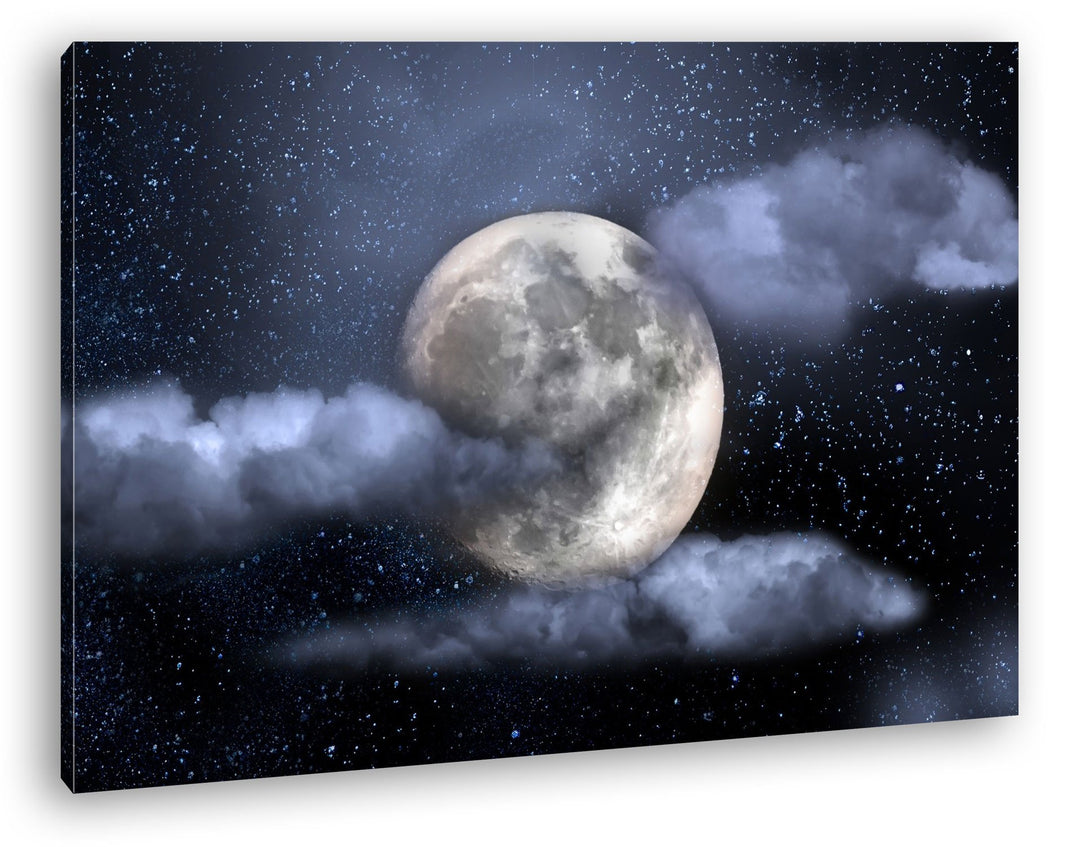 deyoli Mond am bewölkten Nachthimmel Format: 100x70 als Leinwandbild, Motiv fertig gerahmt auf Echth