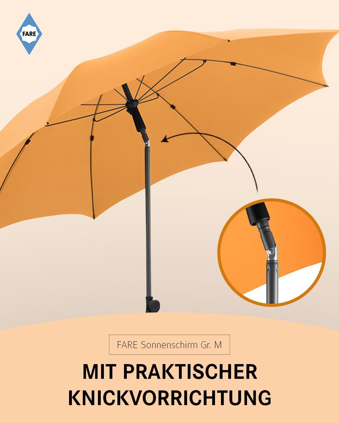 FARE Sonnenschirm Gr. M - 180 cm Durchmesser - UV-Schutz 50+ für Balkon Garten Terrasse Sommer - Tit