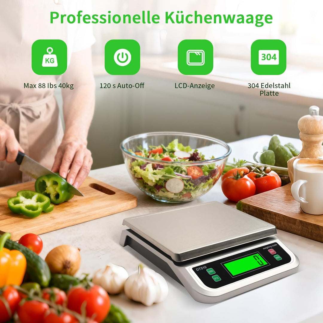 Küchenwaage Digital, 40KG Küchenwaage mit PCS zählen und Tara Funktion Küchen waage mit 6 Masseinhei