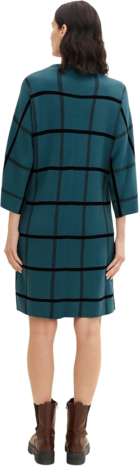 TOM TAILOR Damen Kleid mit Karomuster 42 30941 - Teal Blue Knit Check Design, 42 30941 - Teal Blue K