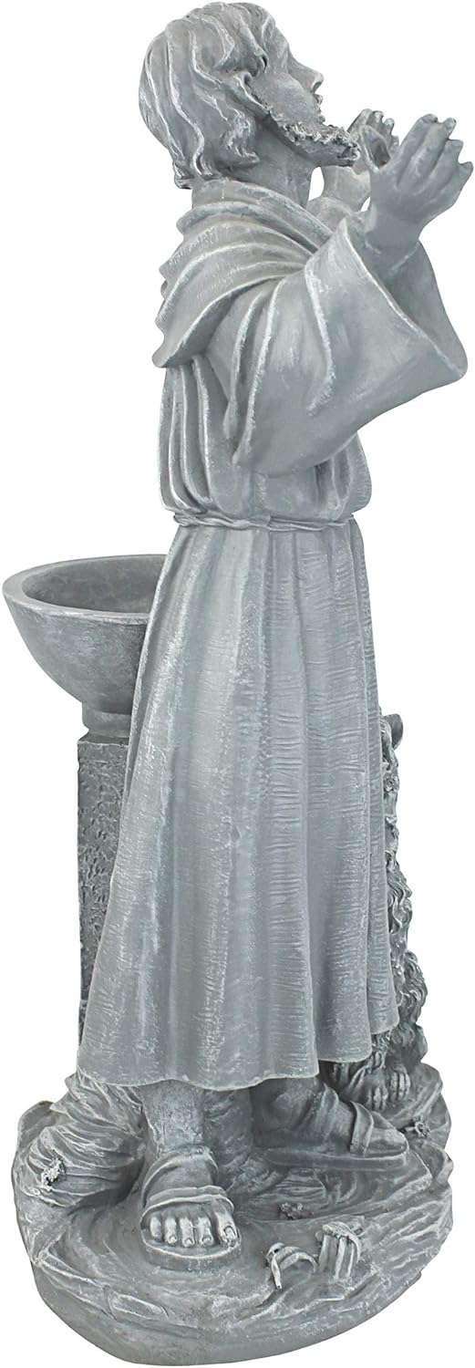 Design Toscano St. Francis Segen Religiöse Gartenstatue mit Vogeltrinkstelle, Polyresin, steingrau,