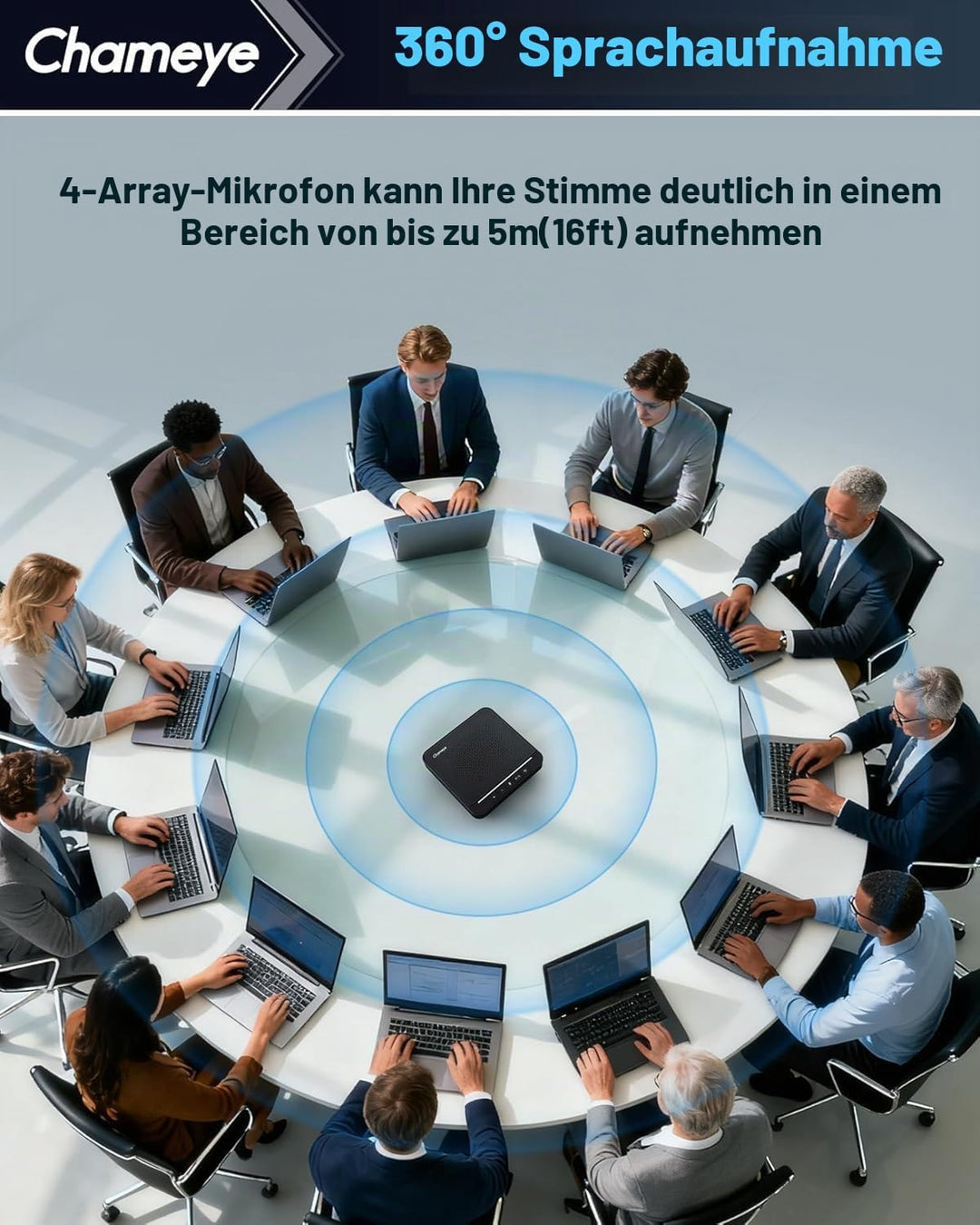 Chameye 4K 10x AI PTZ Konferenzkamera Set mit Bluetooth Konferenzmikrofon, 4K PTZ Kamera mit KI-Auto