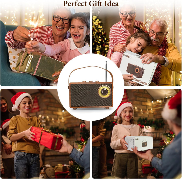COLSUR Klassischem Retro Bluetooth Lautsprecher,Outdoor Holz Tragbarer Lautsprecher mit Nostalgie Vi
