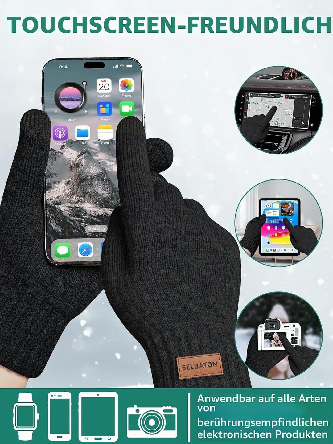 SELBATON Winter warme Handschuhe mit Fleece-Futter Stricken weiche Touchscreen warme gestreckte Hand