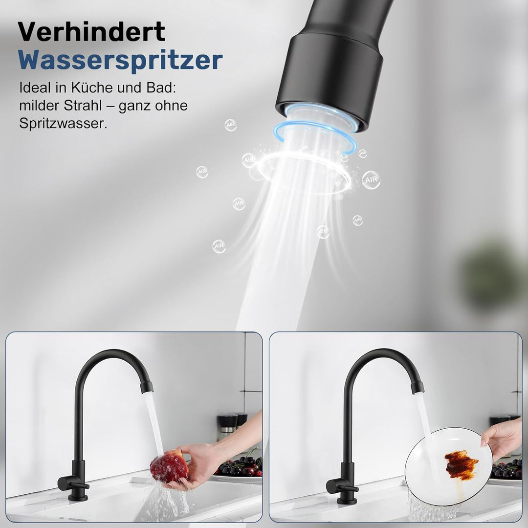 BONADE Wasserhahn Küche Schwarz, 360°Drehung Einhand Hochdruck Kaltwasserhahn Küche, küchenarmatur s
