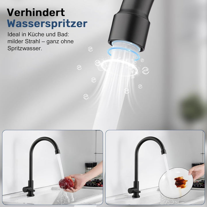 BONADE Wasserhahn Küche Schwarz, 360°Drehung Einhand Hochdruck Kaltwasserhahn Küche, küchenarmatur s