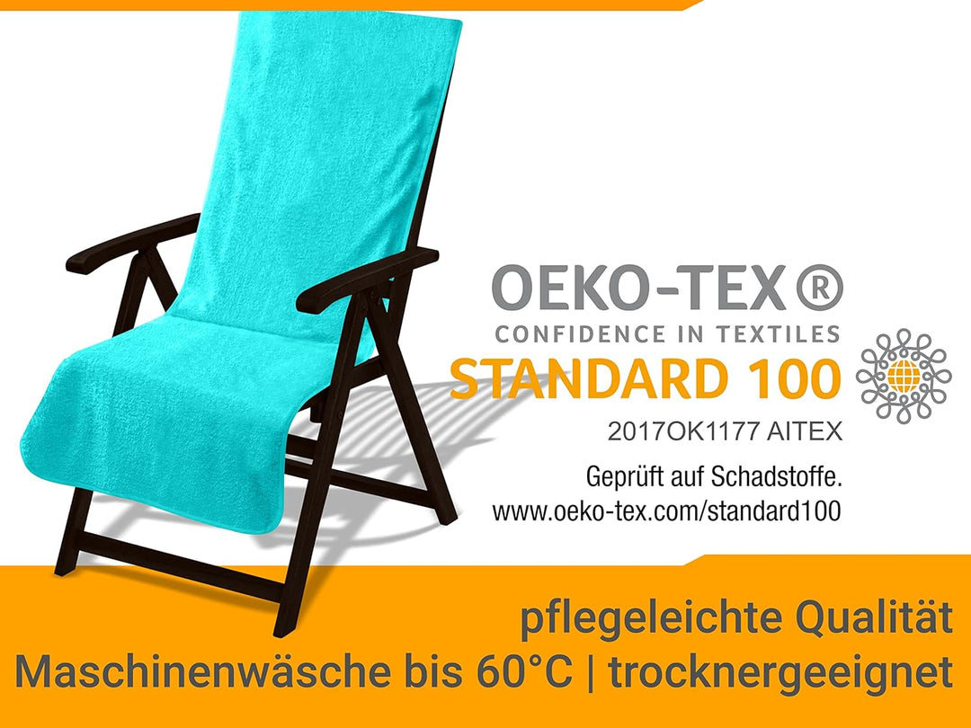 npluseins 2er Pack Auflagen für Sonnenliege und Gartenliege 1594.2319, Stuhl 60 x 130 cm, türkis Stu
