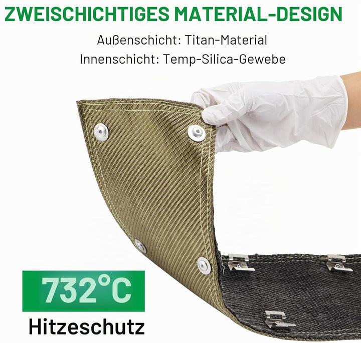 Hitzeschutzband Auspuff, Hitzeschutzmatte 60 x 15 cm Titanium Auspuffband Hitzeschild, mit Schlauchk