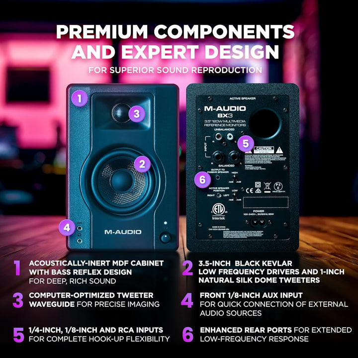 M-Audio BX3 3,5" Studio-Monitore High-Definition Monitor Lautsprecher Boxen für Recording und Multim
