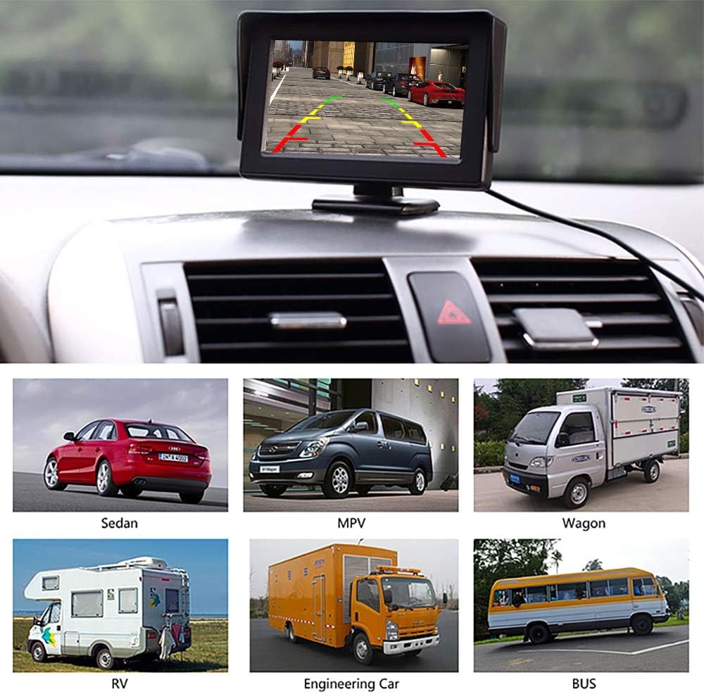 Rückfahrkamera Auto Rückansicht mit Nachtsicht 12 LED Wasserdicht Rückfahrsystem + 4.3" LCD Auto Mon