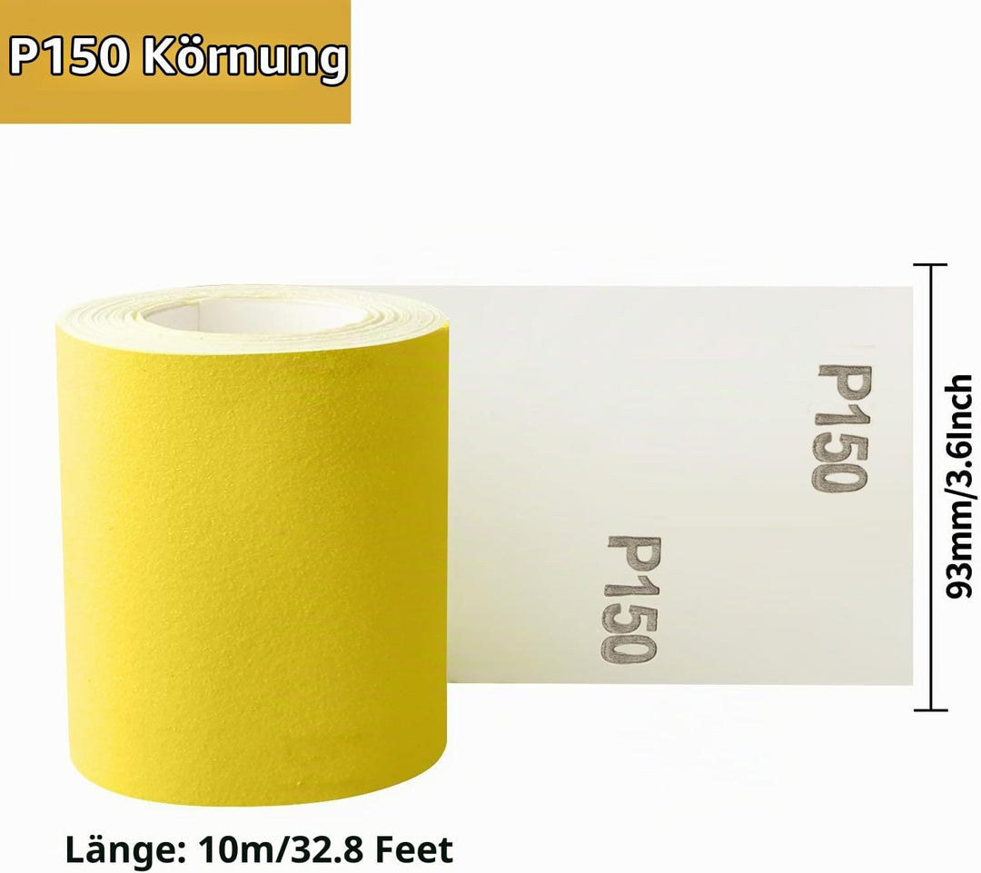 Shineboc Schleifpapier Rolle Gelbe, 93 mm x 10 m Schleifpapier Quarzsand-Trockenschleifpapier für Ha