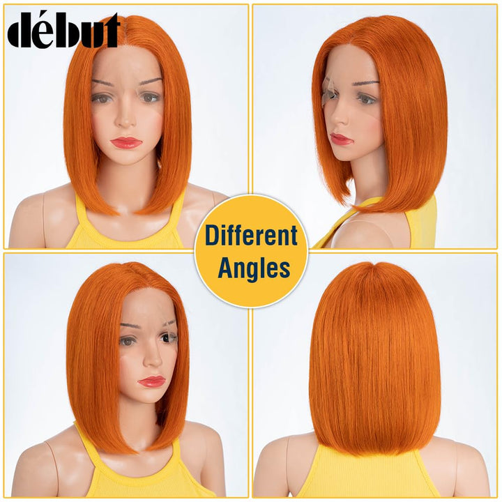 DÉBUT Glatte Bob Perücke, Echthaar, T-Teil, Spitzenfront, Bob-Perücke, vorgezupft, mit Babyhaar, 150