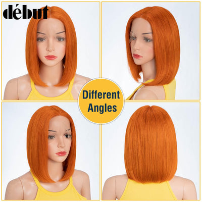 DÉBUT Glatte Bob Perücke, Echthaar, T-Teil, Spitzenfront, Bob-Perücke, vorgezupft, mit Babyhaar, 150