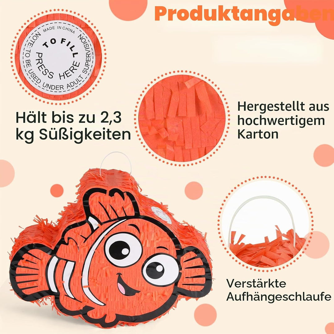 Nemo Pinatas Set mit Augenbinde und Fledermaus (41,5 x 32,6 x 10,2 cm), perfekt für Kindergeburtstag
