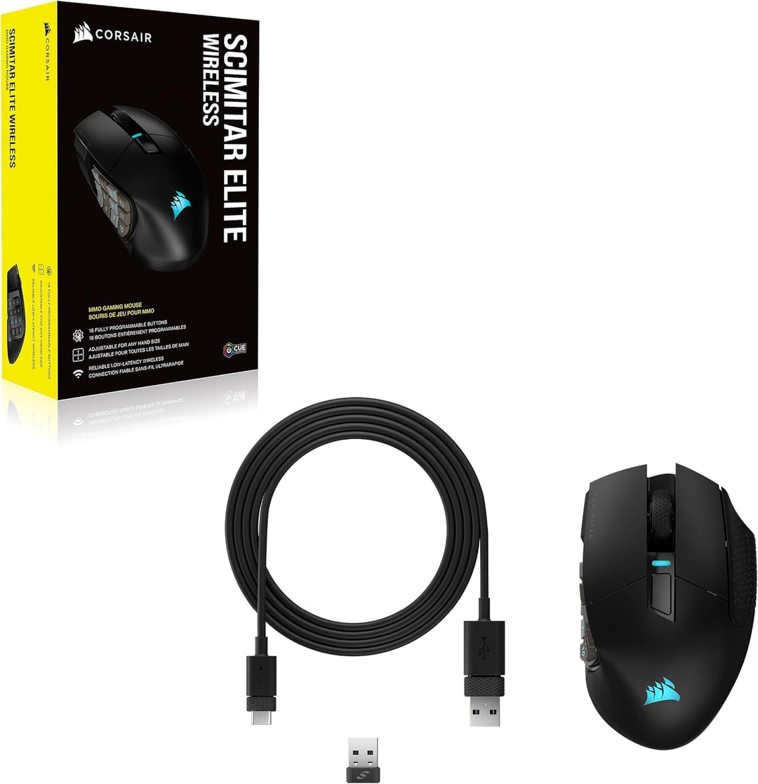 Corsair Scimitar Elite RGB Wireless MMO Gaming Mouse - 26.000 DPI - 16 Programmierbare Tasten - Bis