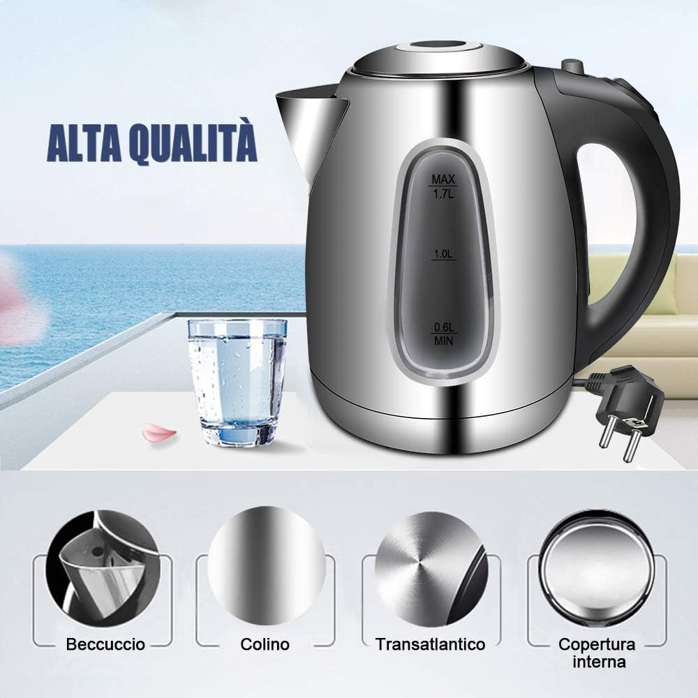 EXTRASTAR Wasserkocher aus Edelstahl, 2200W, mit blauem LED-Licht, bpa, automatischer Abschaltung un