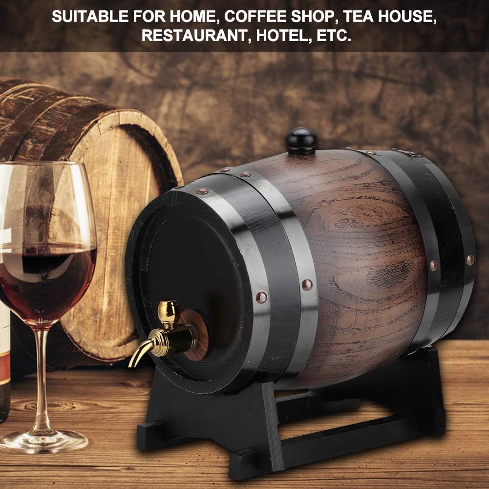 Holz Whiskyfass 3 Liter Vintage Eiche Weinfass mit Zapfhahn und Stand, Oak Whiskey Fass Spender für