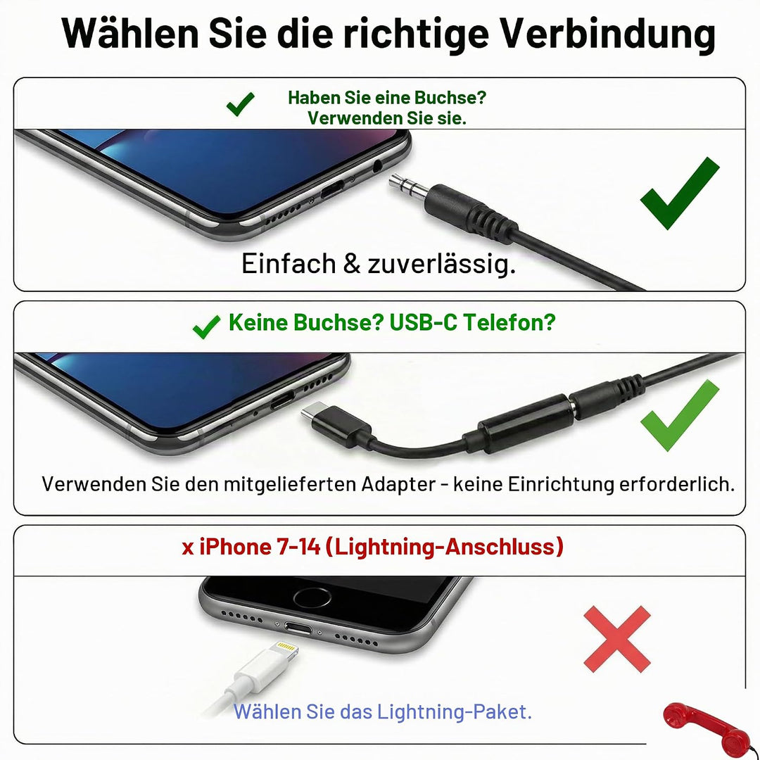 Opis Technology 60s Micro Retro-Telefonhörer für Handy und Smartphone, inkl. aktivem USB-C-Adapter f