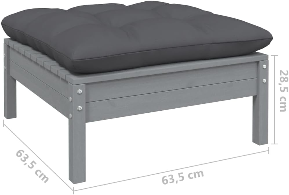 vidaXL 2-Sitzer-Gartensofa mit Kissen Grau Massivholz Kiefer