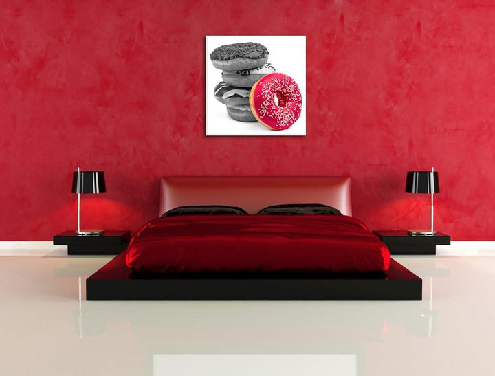 Süsse Donuts Schwarz/Weiss, Format: 70x70 auf Leinwand, XXL riesige Bilder fertig gerahmt mit Keilra
