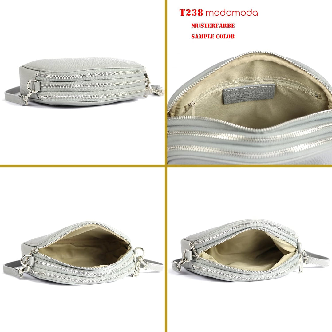 modamoda de - T238 - ital. Damen Umhängetasche Leder Medium, Farbe:Bordeauxviolett, Bordeauxviolett