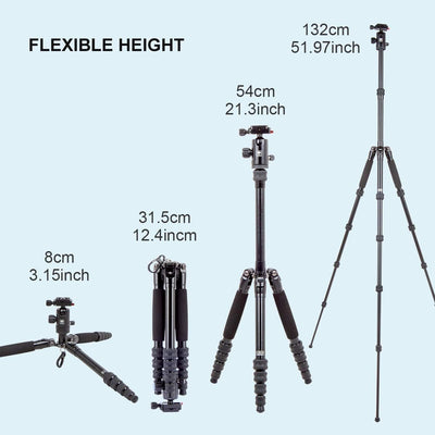 SIRUI AM-005K+D-10K LightLegs Reise-Dreibeinstativ mit Kugelkopf in Aluminium schwarz, 140,8 cm Schw