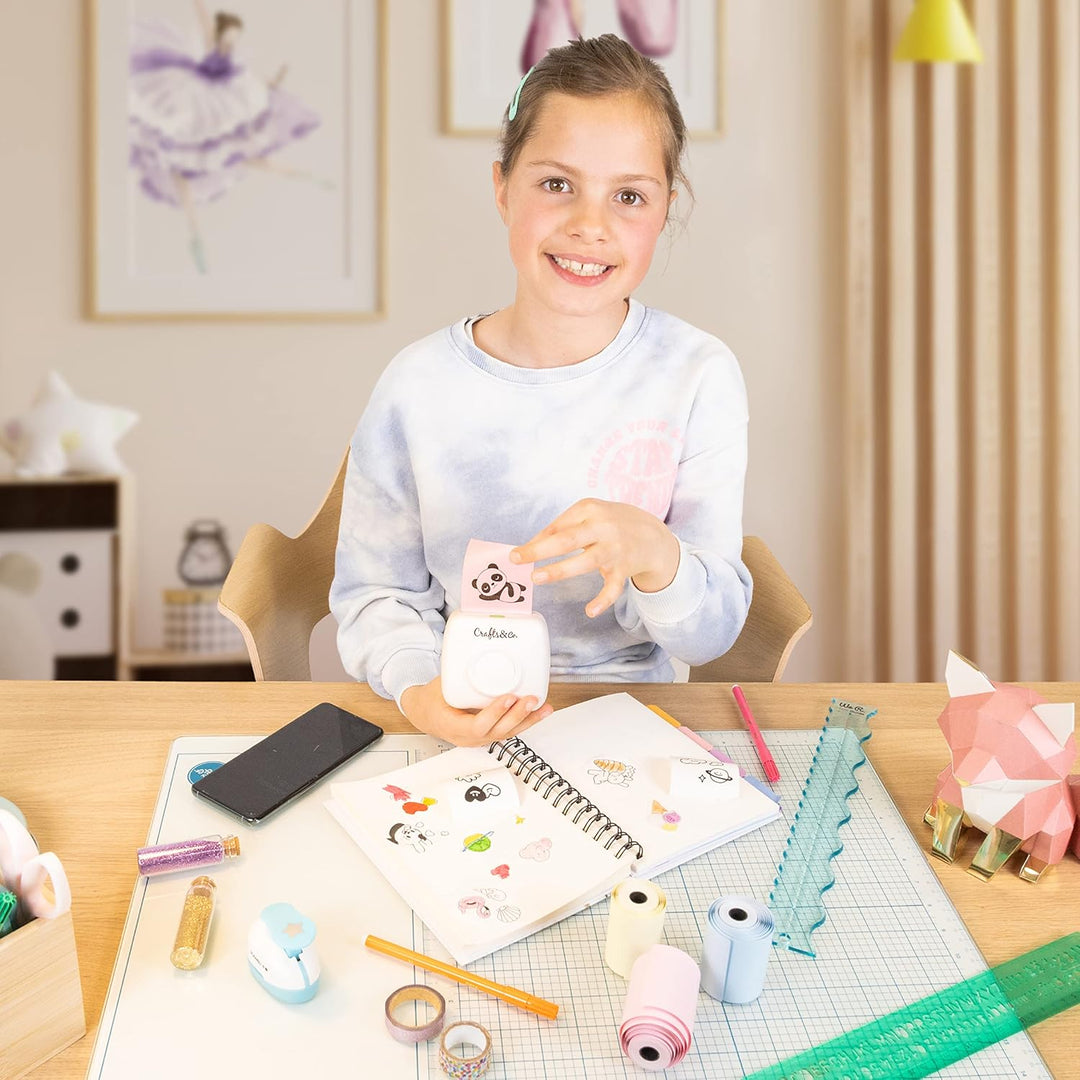 Crafts&Co® Portable Photo Printer, Mobile Mini Printer with 3 Rolls + App, Wireless Pocket Printer,