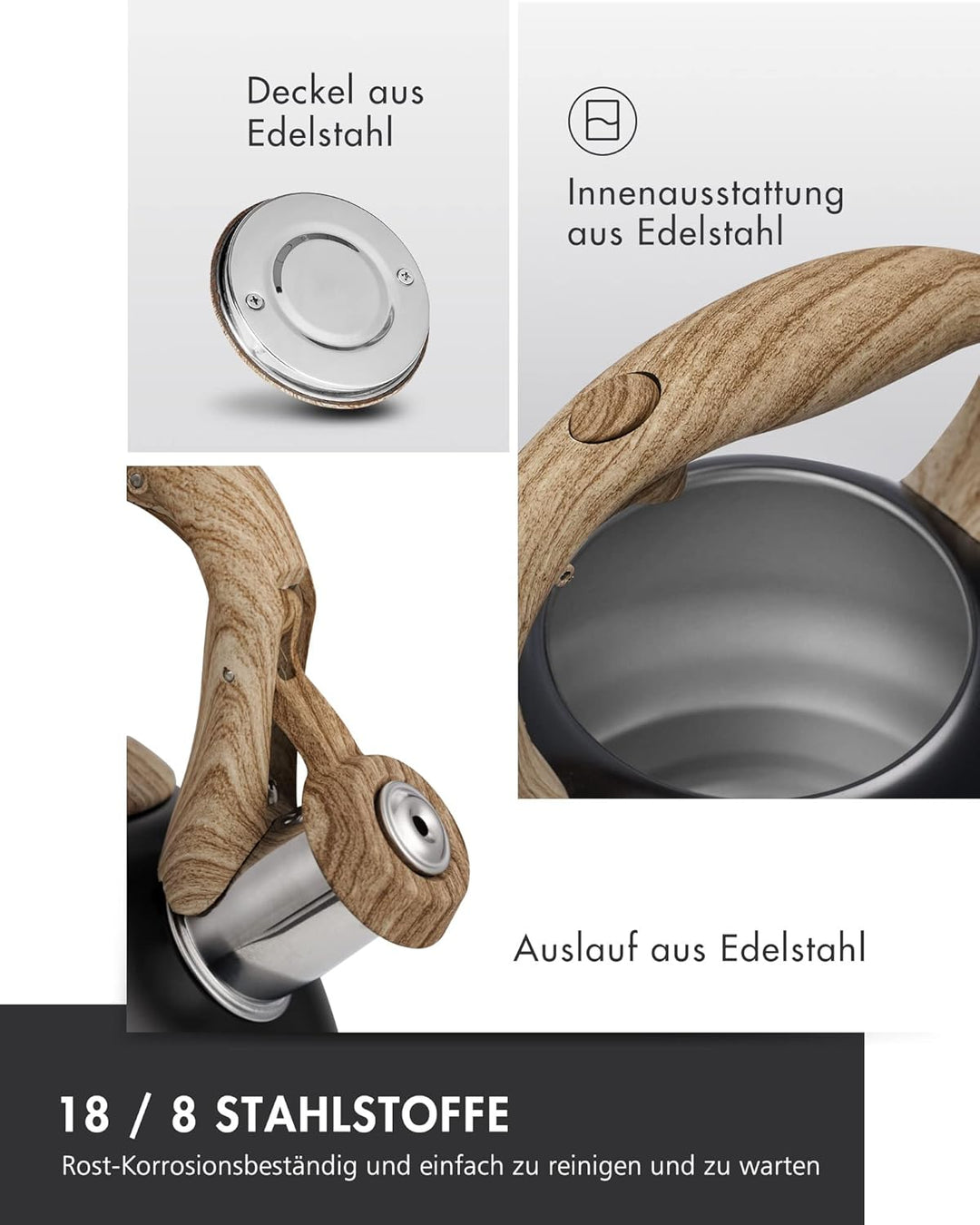 Poliviar Moderne Wasserkessel Induktion Pfeifkessel aus Edelstahl, Teekessel für alle Kochplatten, F