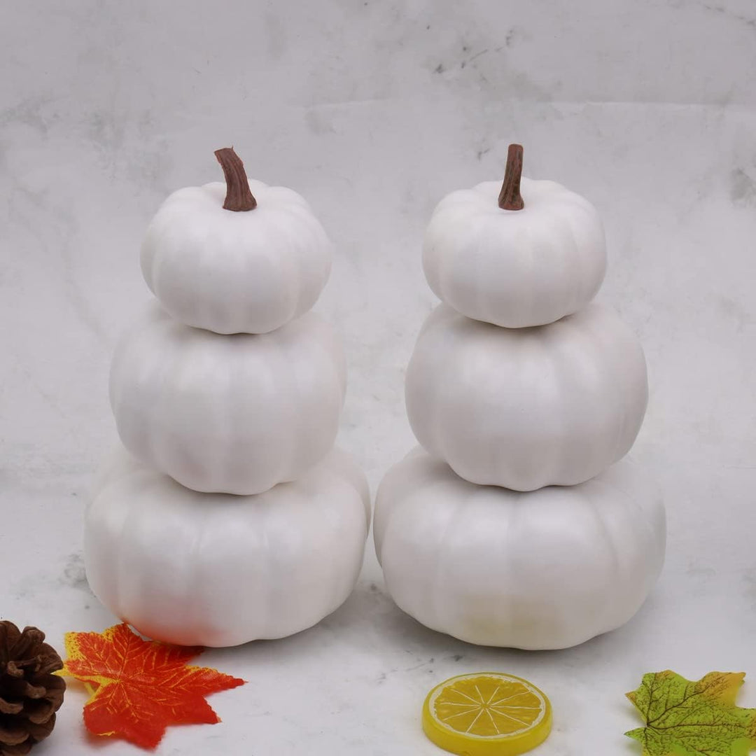 Gresorth 2 Pack Weiss Kürbisse Stapelbar Gefälschte Künstliche Halloween Deko DIY Lackierbar Kürbis